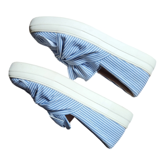 A New Day Blue & White Striped Ruffle Slip on Platform Sneaker Size 8 - Picture 2 of 5